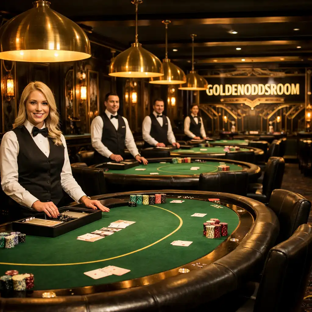 Dedicated offline poker room with multiple felt poker tables and professional dealers standing by