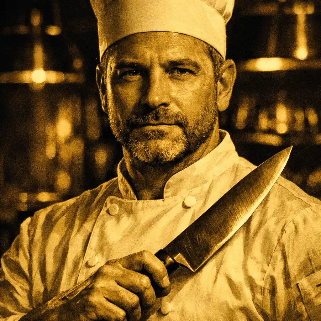 Portrait of the head chef in a white chef coat